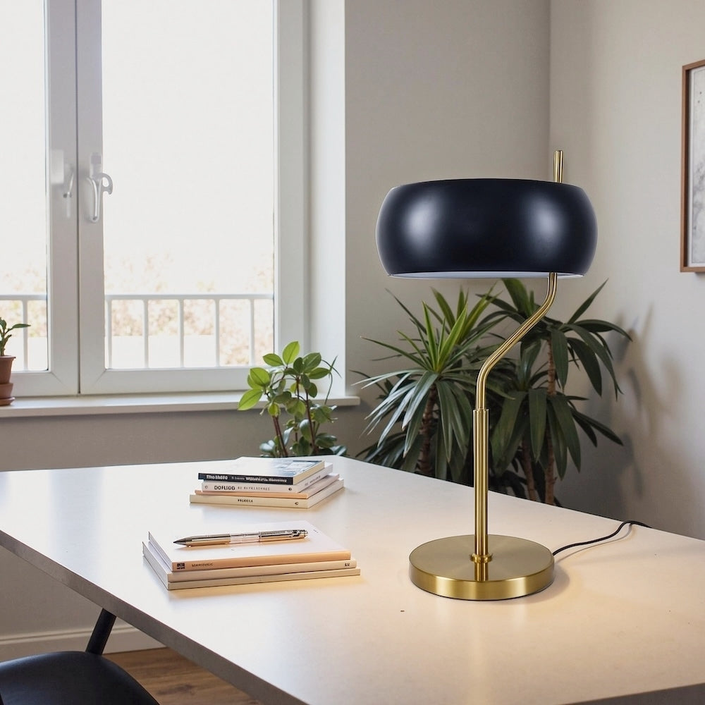 Fortune Candy E26 Modern Black and Gold Table Lamp with Ceramic Fixture, Elegant Desk Light for Home or Office