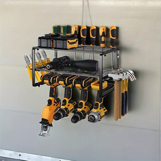 Fortune Candy 2-Tier Tool Organizer Wall Mount, 4 Slots for Cordless tool Storage, Utility Rack Suitable for Garage/Workshop/Pegboard, 1 SET