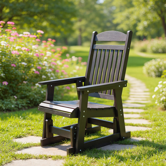 Fortune Candy 1-Person Poly Lumber Patio Glider, with Cup Holders, High Backrest and Deep Contoured Seat, HIPS Material (Matte Black)