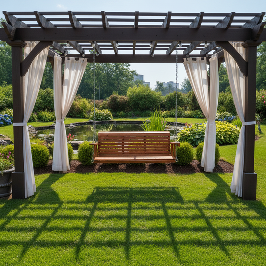 Fortune Candy 5 ft. Wooden Porch Swing 2-Seater for Outdoor Patio Garden Yard (Cedar Tone)