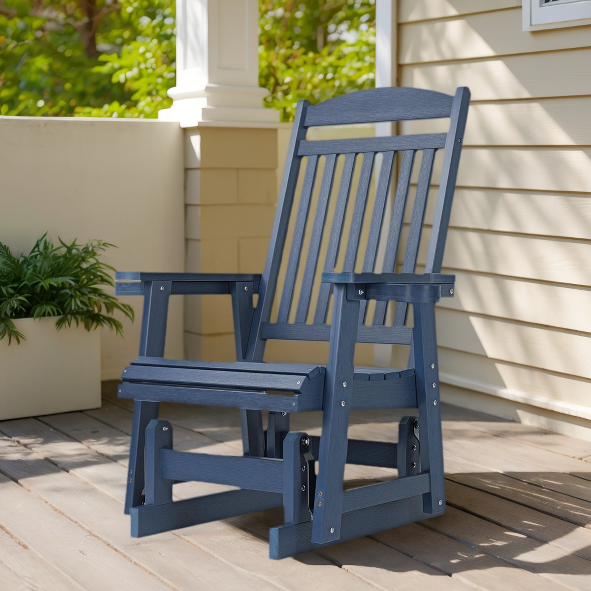Fortune Candy 1 Person Poly Lumber Patio Glider, with Cup Holders, High Backrest and Deep Contoured Seat, HIPS Material (Navy Blue)