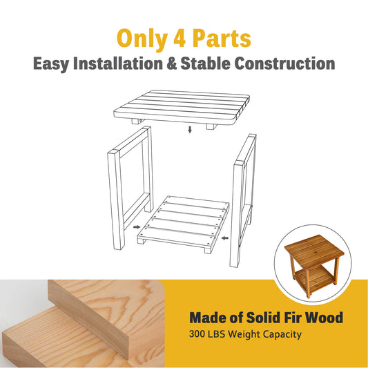 Fortune Candy 2-Tier Solid Fir Wood Side Table - 17.7 Inch Outdoor End Table, Weather-Resistant for Patio, Porch, Pool & Garden