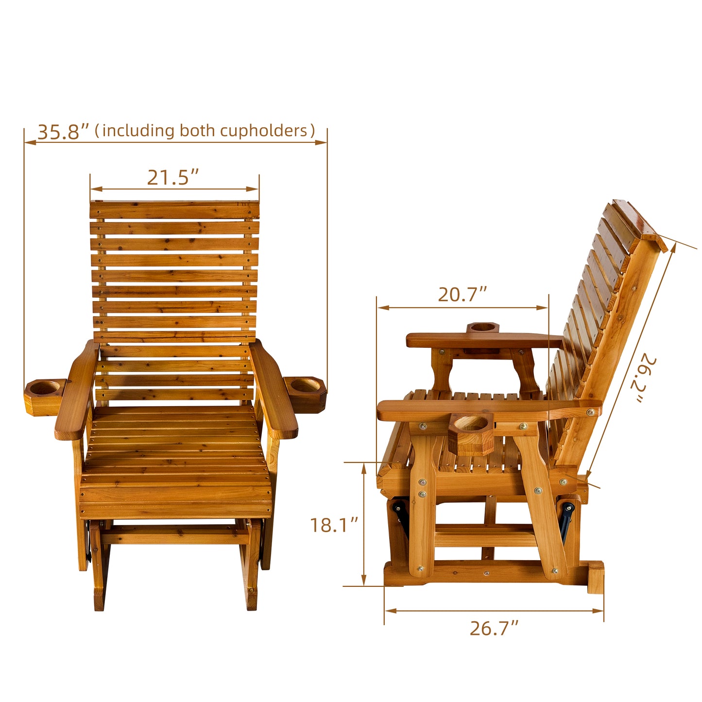 Fortune Candy 1 Person Wooden Patio Glider, Bridge Back (Brown)