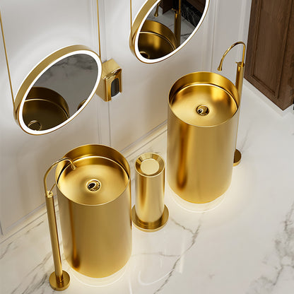 Fortune Candy 32.68'' Tall Round Stainless Steel Pedestal Sink Basin (Gold)