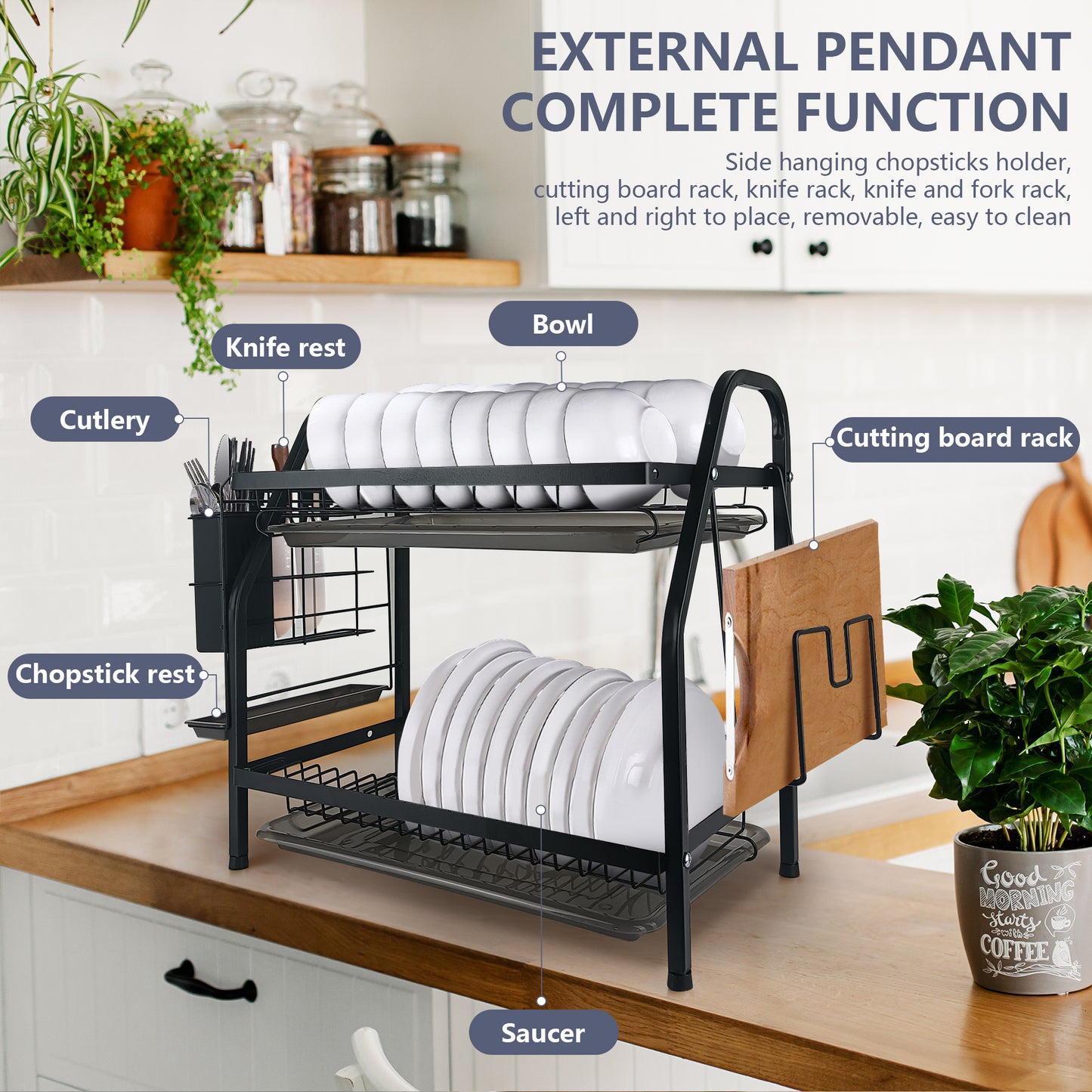 Fortune Candy 16'' Tall Large Capacity Multifunction Storage 2 Tier Dish Drying Rack