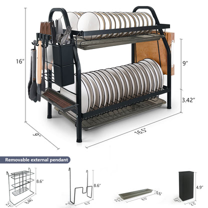 Fortune Candy 16'' Tall Large Capacity Multifunction Storage 2 Tier Dish Drying Rack