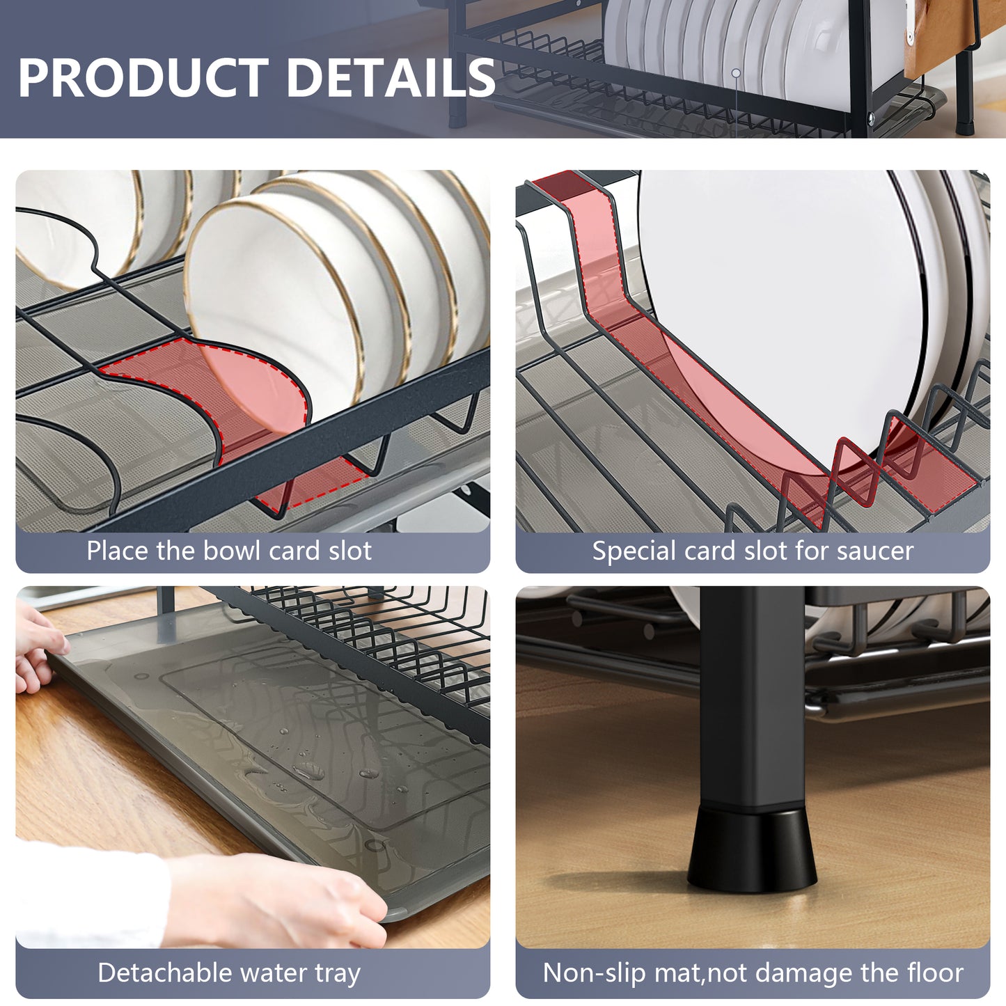 Fortune Candy 16'' Tall Large Capacity Multifunction Storage 2 Tier Dish Drying Rack