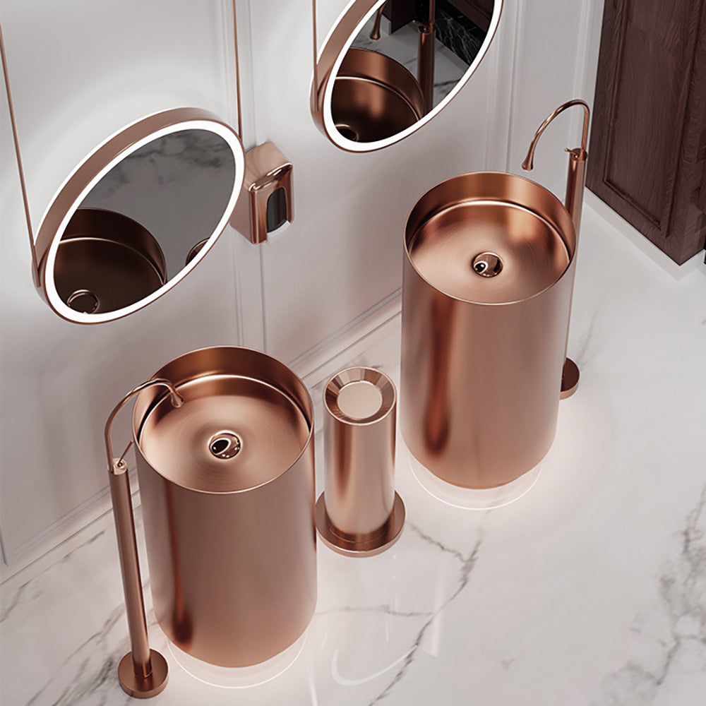 Fortune Candy 32.68'' Tall Round Stainless Steel Pedestal Sink Basin (Rose Gold)