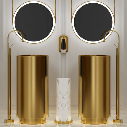 Fortune Candy 32.68'' Tall Round Stainless Steel Pedestal Sink Basin (Gold)