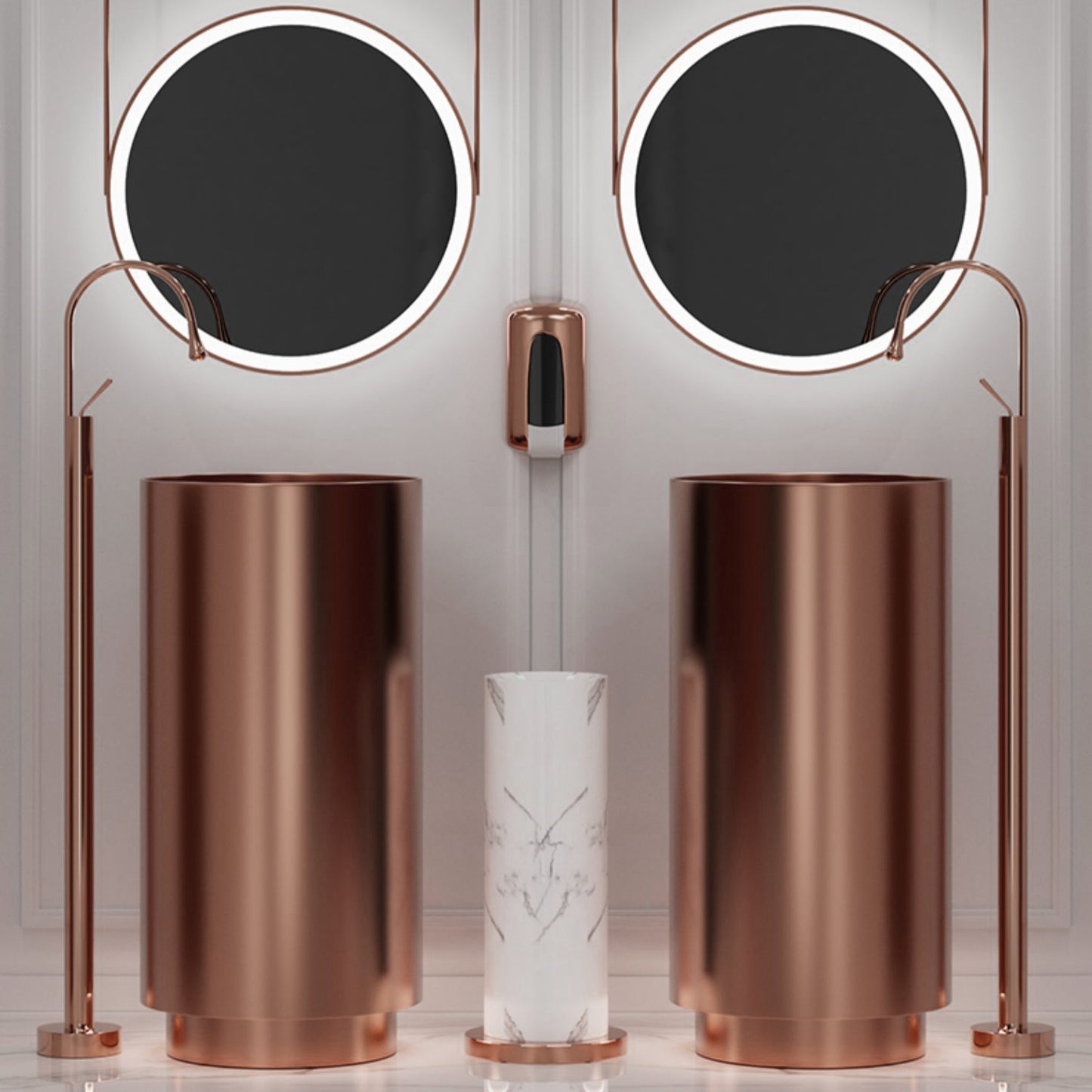 Fortune Candy 32.68'' Tall Round Stainless Steel Pedestal Sink Basin (Rose Gold)