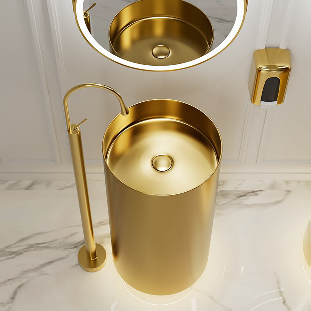 Fortune Candy 32.68'' Tall Round Stainless Steel Pedestal Sink Basin (Gold)