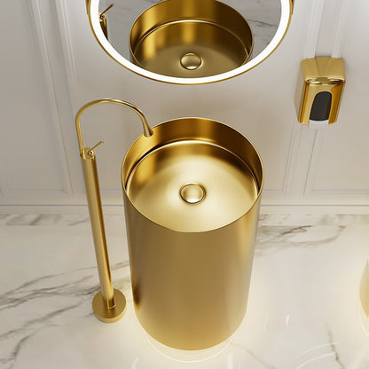Fortune Candy 32.68'' Tall Round Stainless Steel Pedestal Sink Basin (Gold)
