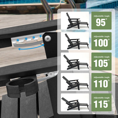 Fortune Candy 1 Person HIPS Foldable Adirondack Chair with Cushion, Black