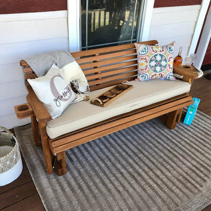 Fortune Candy 2 Person Wooden Patio Glider with High Roll Back and cup holder