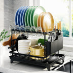 Fortune Candy 11.41'' Tall 2 Tier Dish Drying Rack, Large apacity, Black