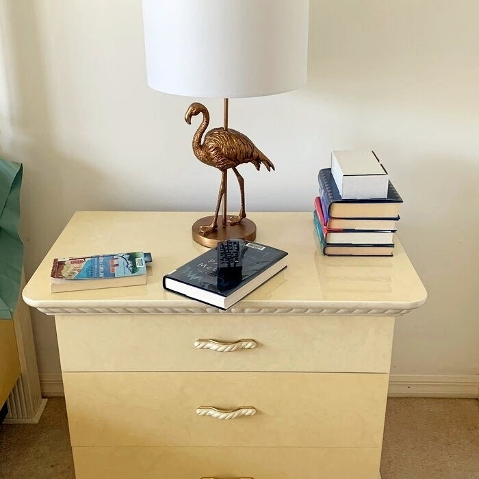 Fortune Candy 26" Matte Gold Polyresin Flamingo Table Lamp With White Drum Shade, Modern Decor for Living Room or Bedroom