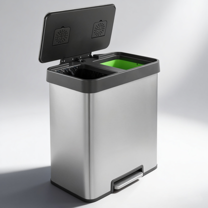 Innovaze 40L / 10.6 Gal Stainless Steel Step Trash Can, Dual 5.3 Gal Compartments Recycling Bin for Home, Office, Apartment
