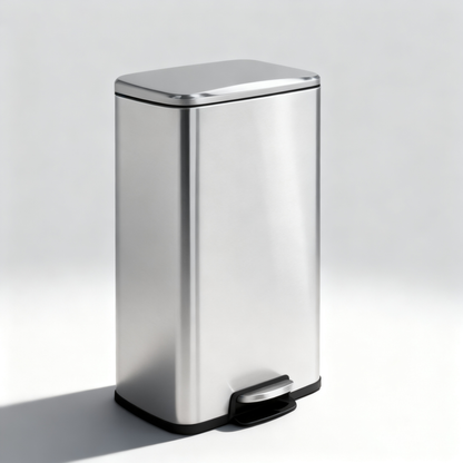 Innovaze 8 Gallon / 30 Liter Stainless Steel Step-On Trash Can, Rectangular Shape, Sliver Finish, Ideal for Home or Office