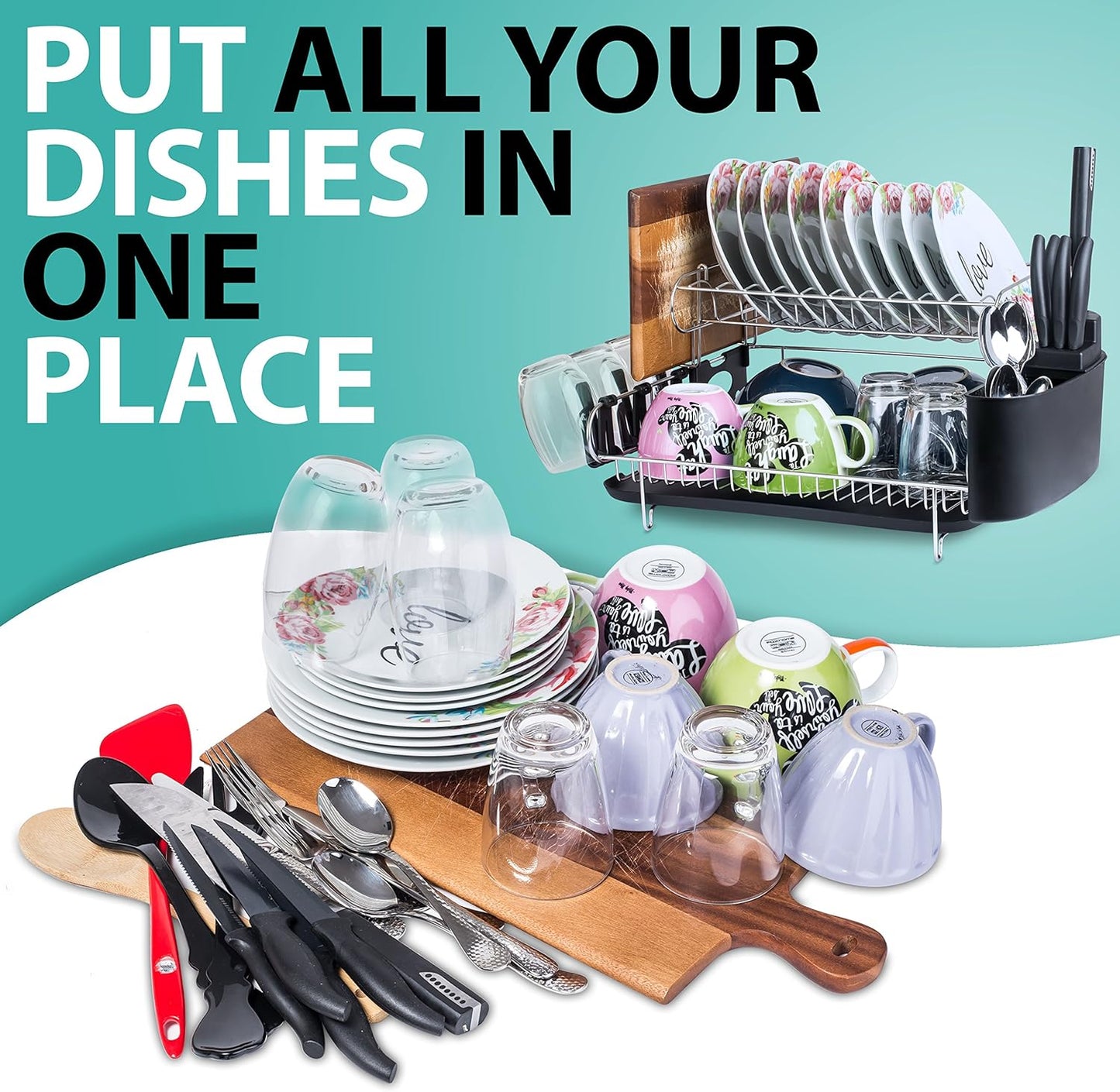 Fortune Candy Metal 18.89'' Width Multifunctional 2-Tier Dish Drying Rack