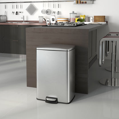 Innovaze 13 Gallon / 50 Liter Stainless Steel Step-On Trash Can, Rectangular Shape, Sliver Finish, Ideal for Home or Office