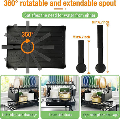 Fortune Candy 11.41'' Tall 2 Tier Dish Drying Rack, Large apacity, Black