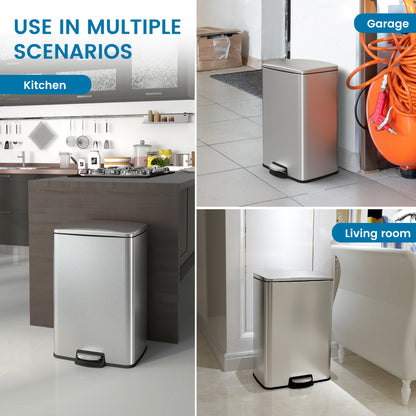 Innovaze 13 Gallon / 50 Liter Stainless Steel Step-On Trash Can, Rectangular Shape, Sliver Finish, Ideal for Home or Office