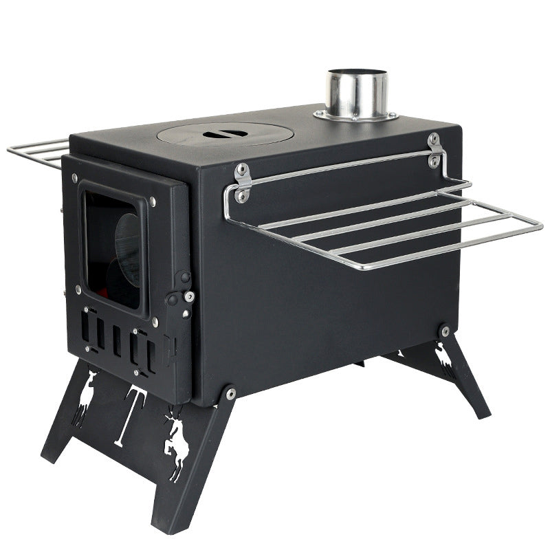 Fortune Candy 1 Set Folding Portable Wood Burning Tent Stove with Cooking Surface, Pipes and Spark Arrestor, for Camping, Hiking, Outdoor Courtyard