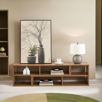 Fortune Candy L-Shaped Adjustable TV Stand for TVs up to 70'', MDF Entertainment Center with Open Shelves for Living Room or Apartment, Walnut