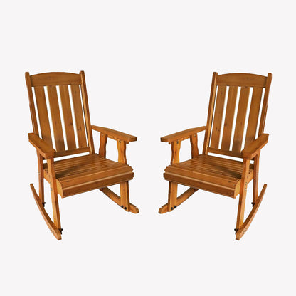 Fortune Candy 2 PCS Solid Fir Wood Outdoor Rocking Chair with Deep Contour Seat, Heavy Duty 600 lbs for Patio Porch and Yard, Brown