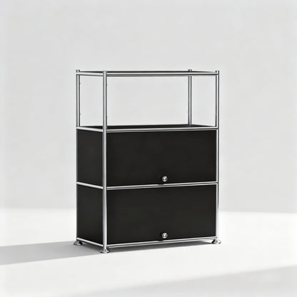 Fortune Candy 3 Tier Metal Storage Cabinet with Doors, Modern Organizer, Open Shelf for Dining Room or Living Space, Black