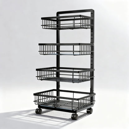 Fortune Candy Adjustable 4-Tier Metal Storage Cart with Wheels, Lockable Rolling Organizer for Kitchen, Pantry, Bathroom, or Office