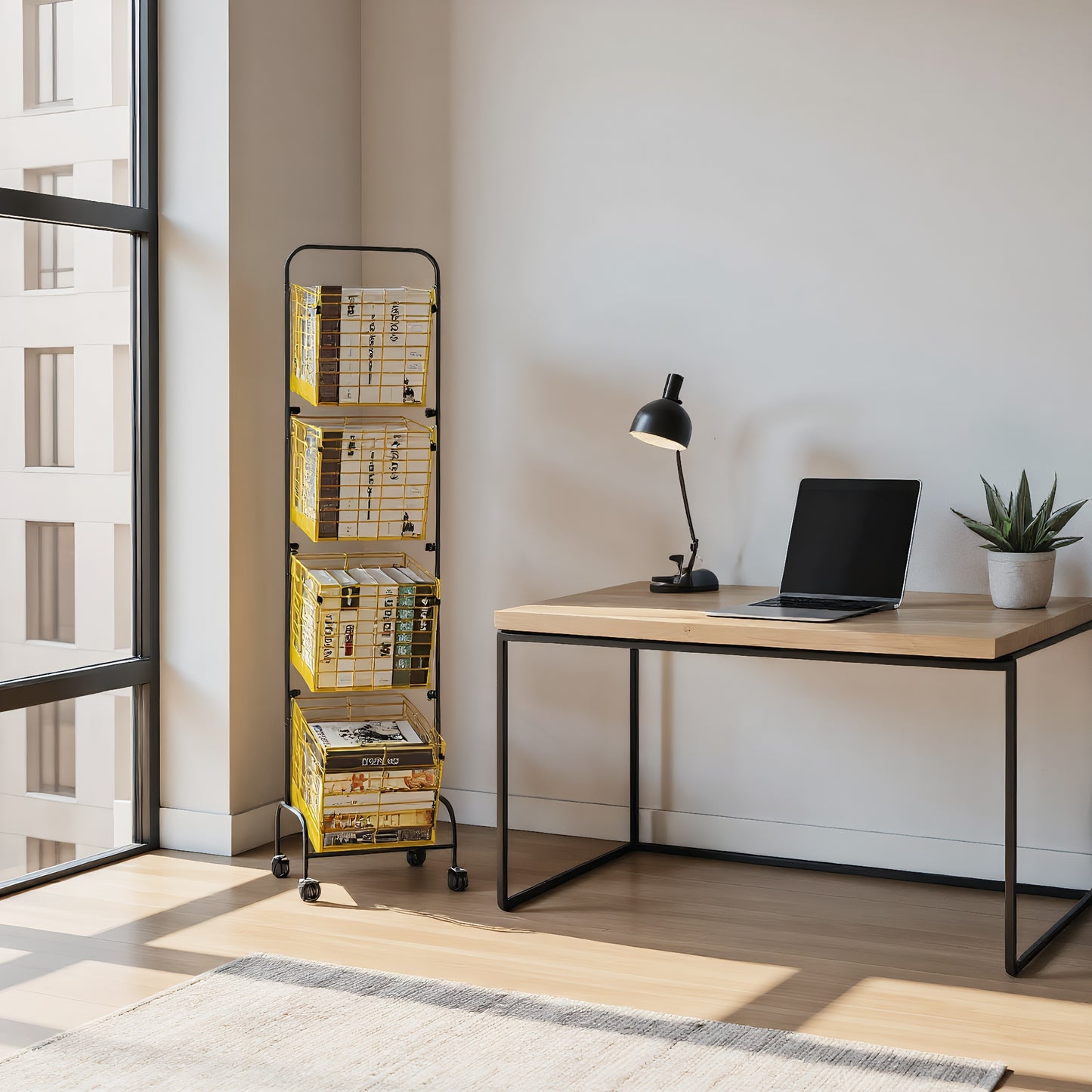 Fortune Candy 3-Tier Metal Rolling Storage Basket Cart, Black Gold Utility Organizer with Wheels for Books, Toys, Food, Vegetables, and More