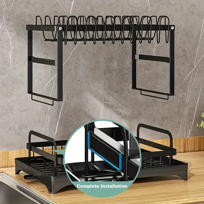 Fortune Candy 11.41'' Tall 2 Tier Dish Drying Rack, Large apacity, Black