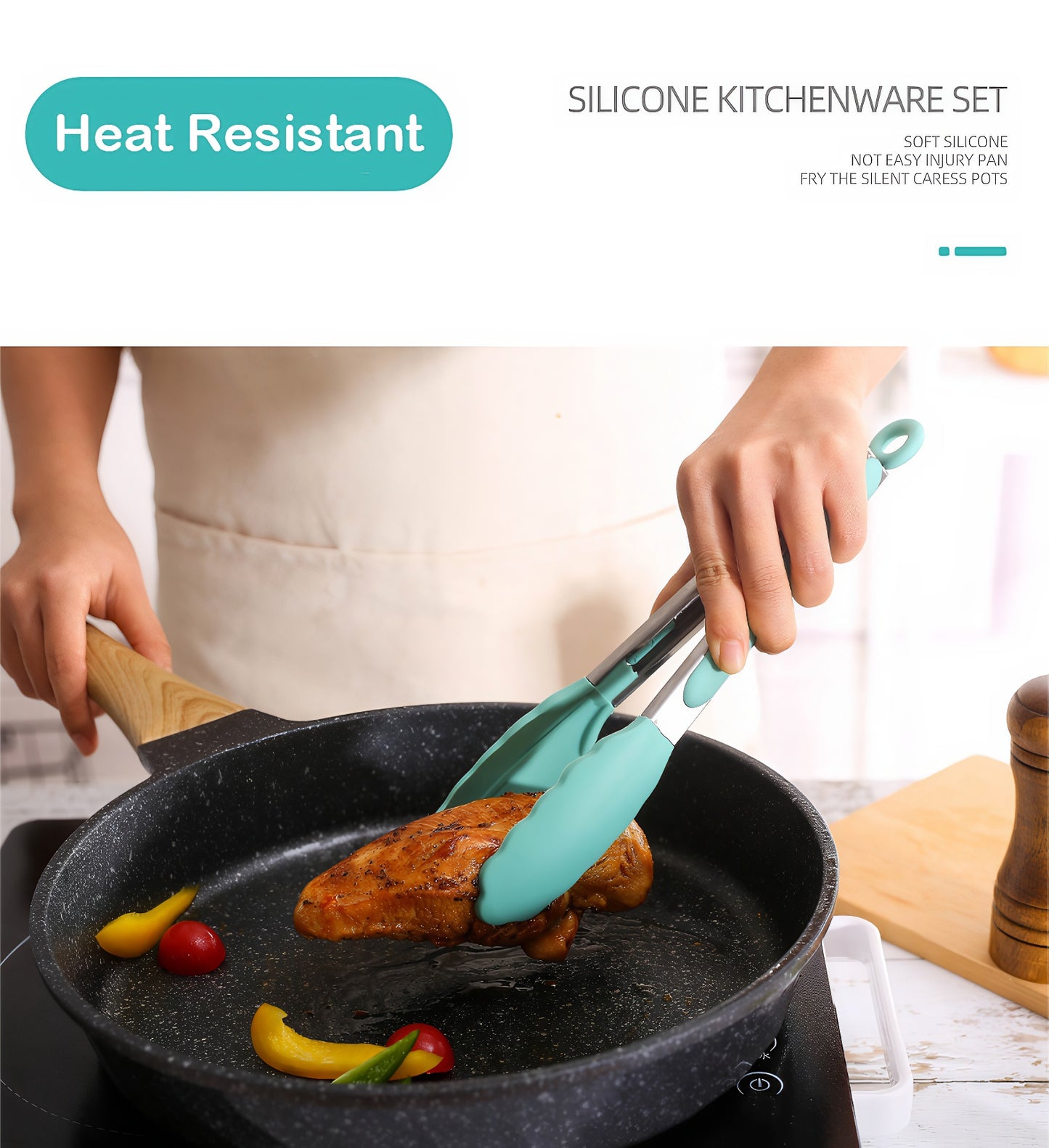 Fortune Candy 19pc Kitchen Utensil Set, Includes Tongs, Ladle, Scissors, Knives and Cutting Board (Green)