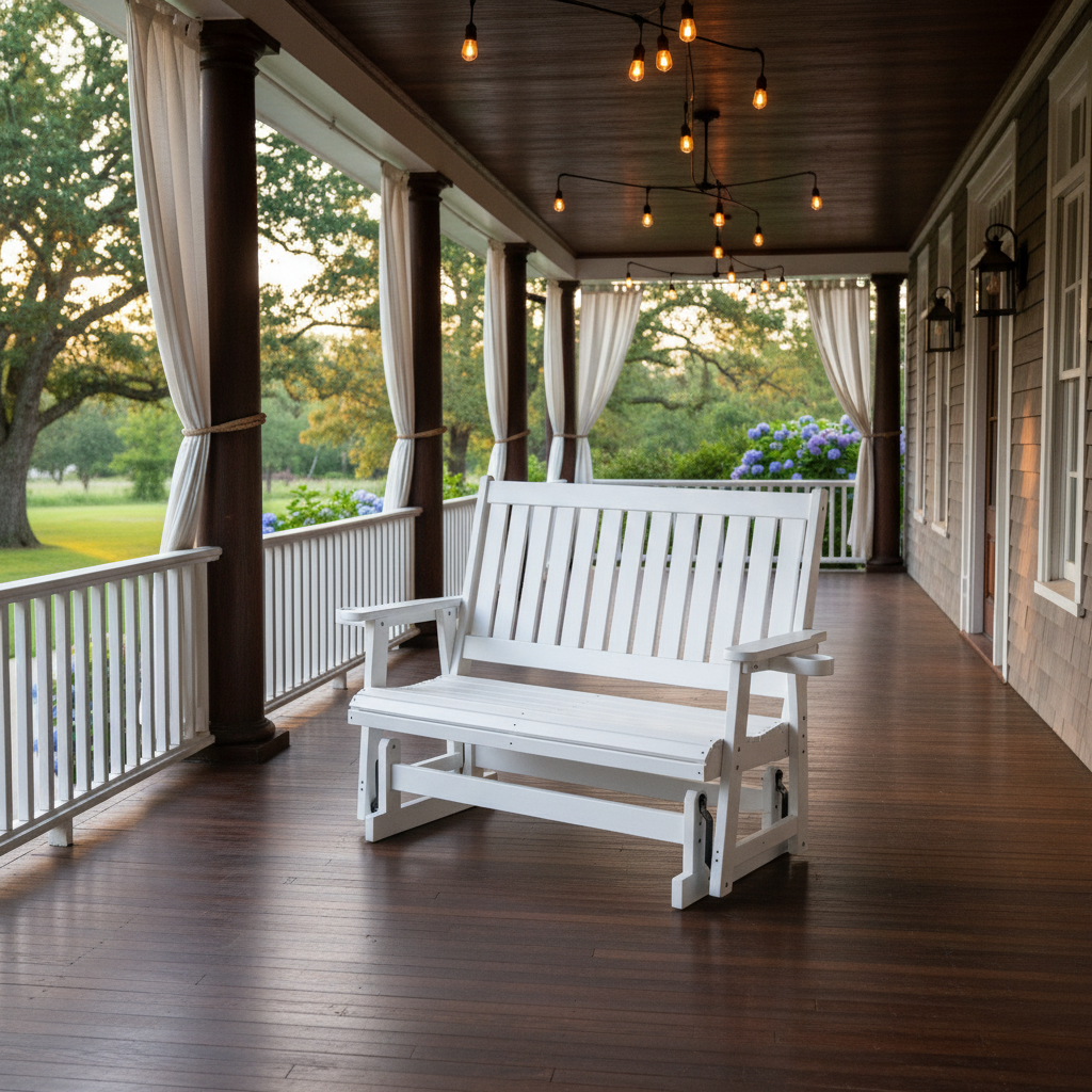 Fortune Candy Poly Lumber Patio Glider  2 Seater with Ergonomic Deep Seat, High Backrest, Cup Holders, for Outdoor Garden, Yard, or Deck