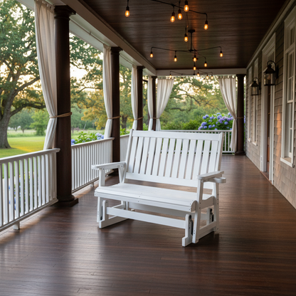 Fortune Candy Poly Lumber Patio Glider  2 Seater with Ergonomic Deep Seat, High Backrest, Cup Holders, for Outdoor Garden, Yard, or Deck