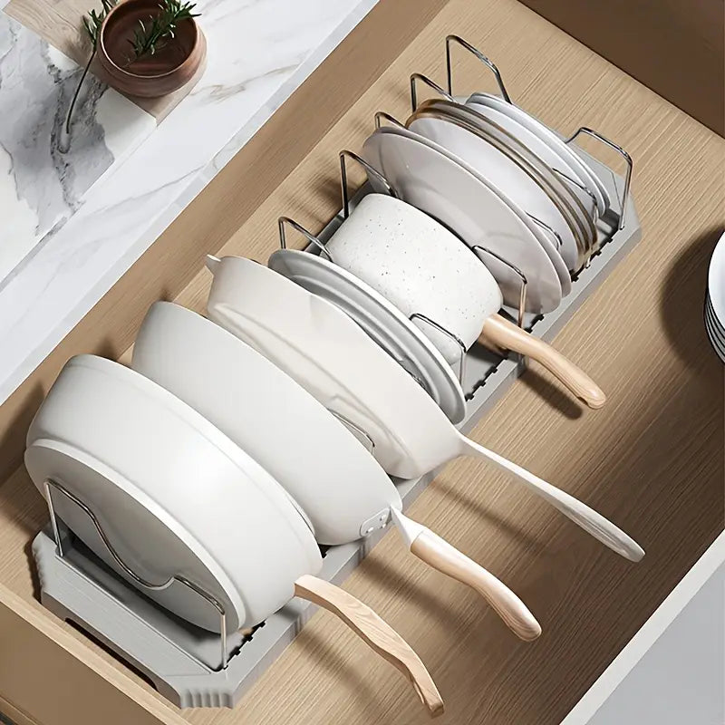 Fortune Candy 2 Pack Retractable Cabinet Organizer Rack, Pot Lid Holder for Cutting Boards, Pans, and Kitchen Storage, Gray