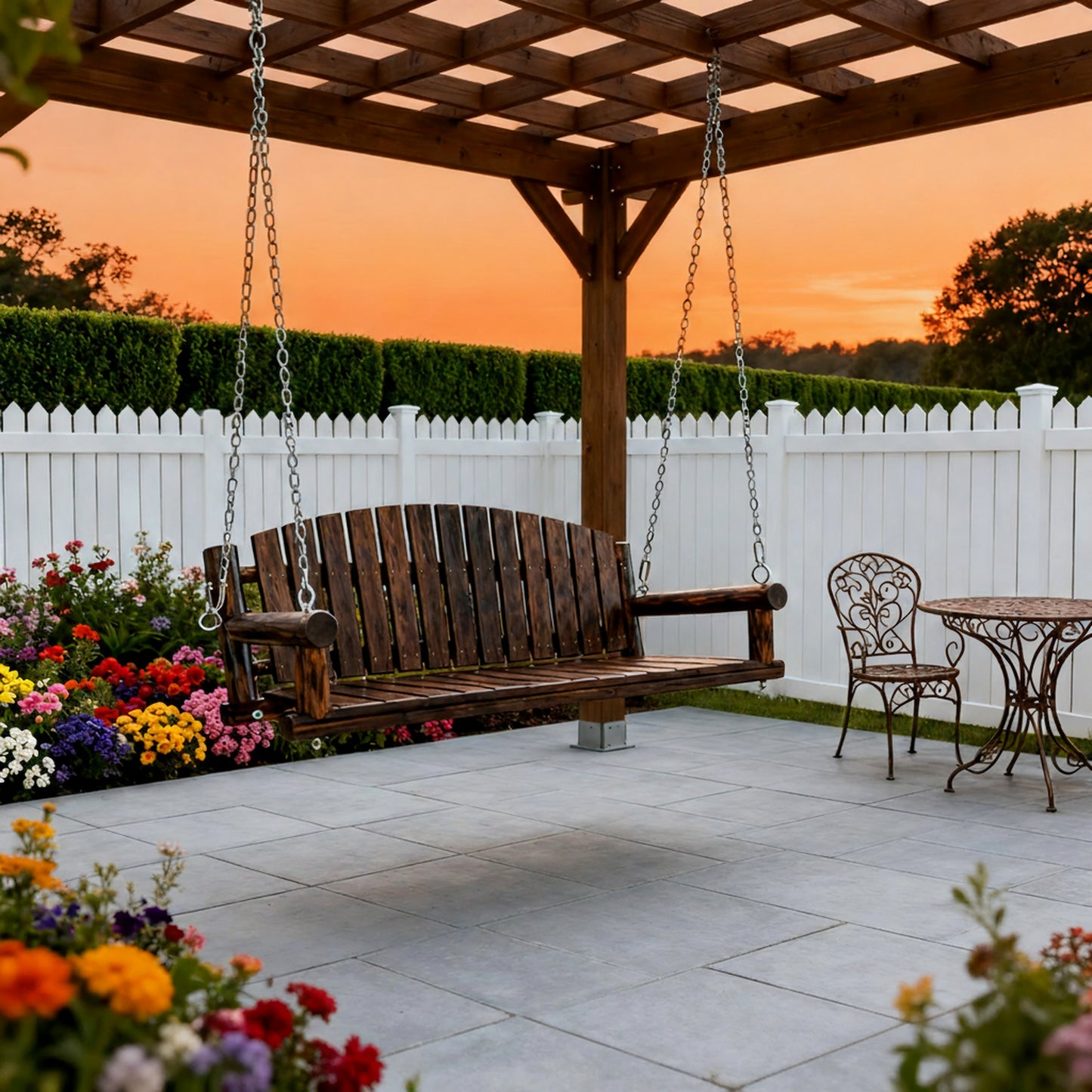 Fortune Candy 5 FT Fir Wood Porch Swing, Rustic Handcrafted Heavy-Duty Outdoor Hanging Bench, 900 LBS Capacity