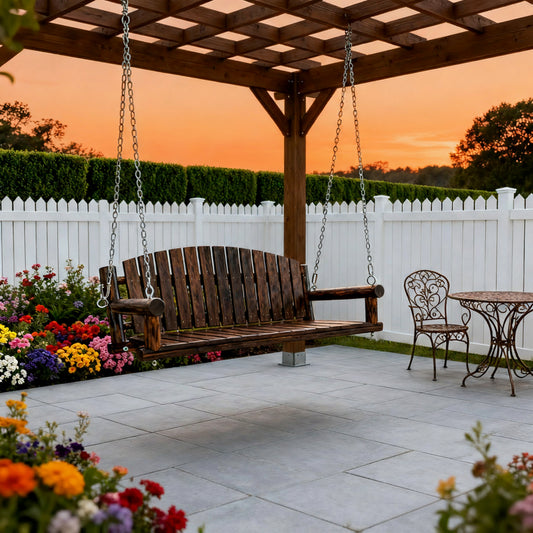 Fortune Candy 5 FT Fir Wood Porch Swing, Rustic Handcrafted Heavy-Duty Outdoor Hanging Bench, 900 LBS Capacity