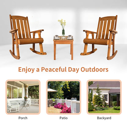 Fortune Candy 2 PCS Solid Fir Wood Outdoor Rocking Chair with Deep Contour Seat, Heavy Duty 600 lbs for Patio Porch and Yard, Brown