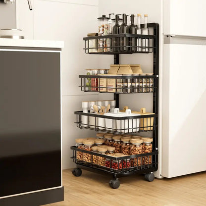 Fortune Candy Adjustable 4-Tier Metal Storage Cart with Wheels, Lockable Rolling Organizer for Kitchen, Pantry, Bathroom, or Office