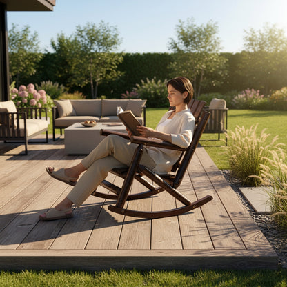 Fortune Candy 32.4 in. Rustic Log Handcrafted Solid Fir Wood, 1 Person, 700 lb Capacity, Slat Back Outdoor Rocking Chair, Brown