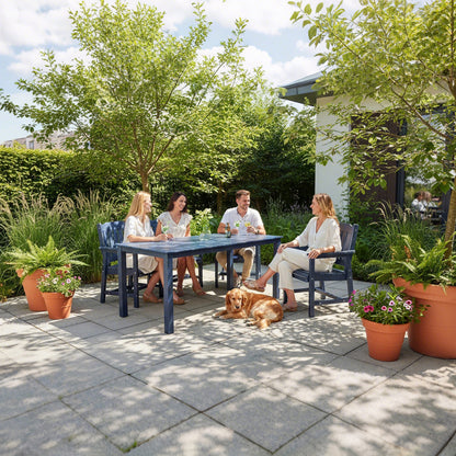 Fortune Candy 70.9 in. Poly Lumber Outdoor Plastic Dining Table, HIPS Patio Dining Table with Umbrella Hole, 1 Piece, Navy Blue