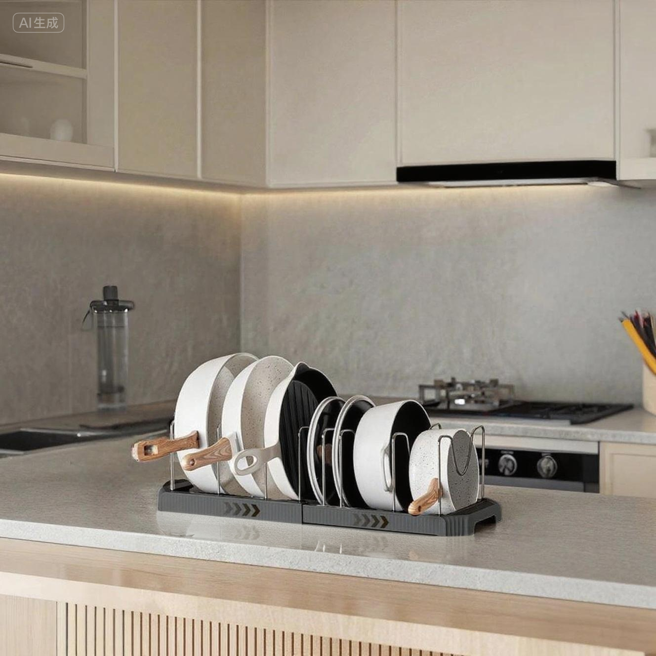 Fortune Candy 1 Piece Retractable Cabinet Organizer Rack, Pot Lid Holder for Cutting Boards, Pans, and Kitchen Storage, Black