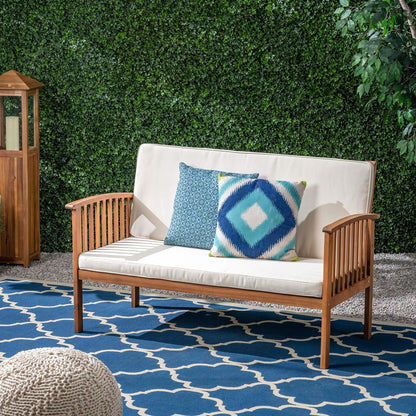 Fortune Candy 4 Pieces Indoor/Outdoor Acacia Wood Sofa Set with Cushions, Brown Conversation Furniture