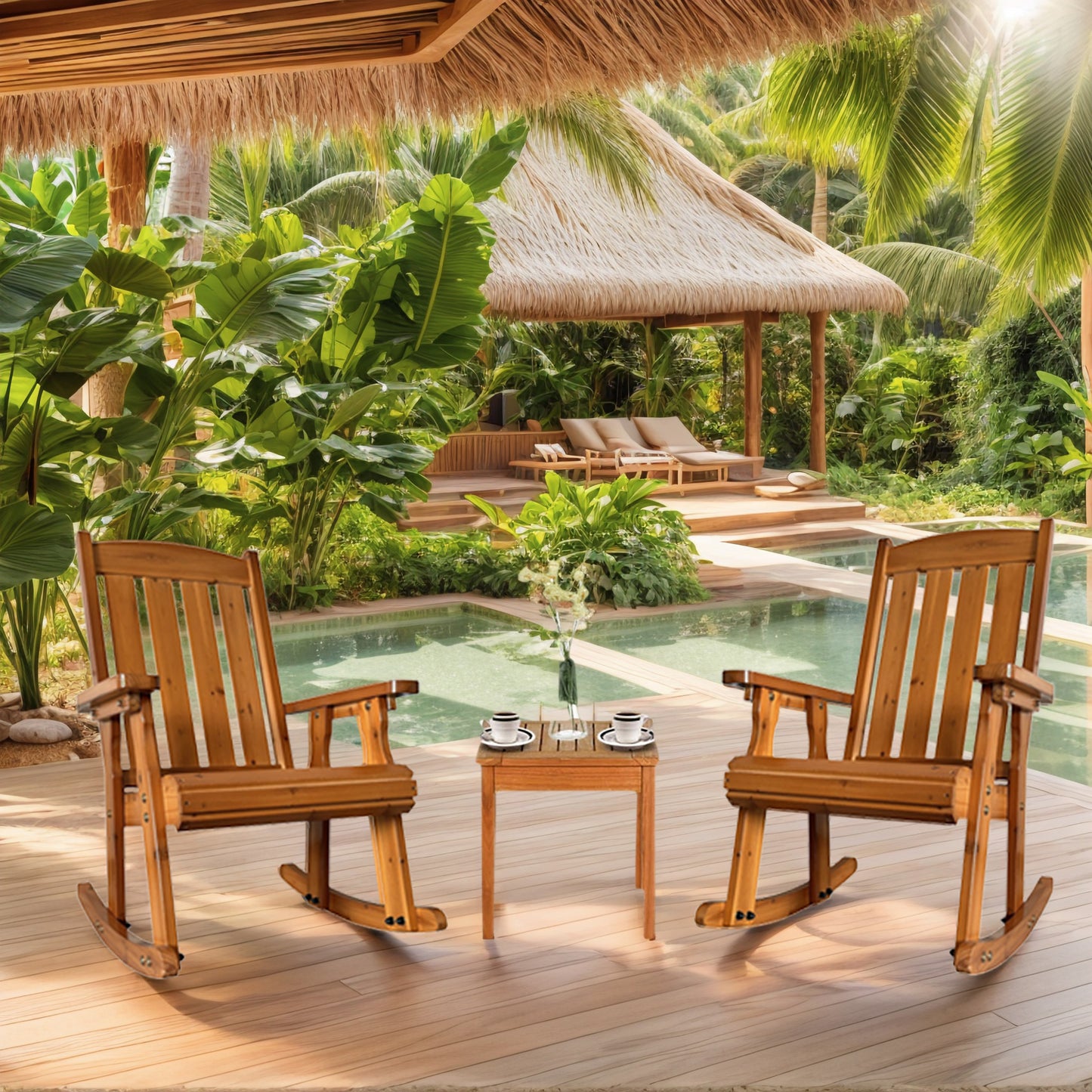 Fortune Candy 1 Person Wooden Rocking Chair with Comfortable Backrest Inclination, High Backrest and Deep Contoured Seat (Teak Tone)