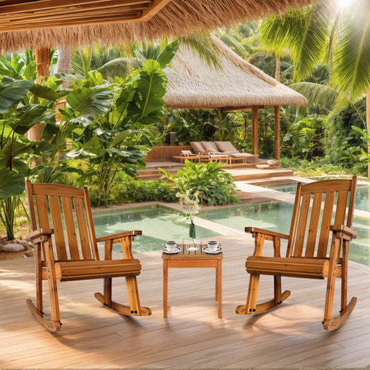 Fortune Candy 1 Person Wooden Rocking Chair with Comfortable Backrest Inclination, High Backrest and Deep Contoured Seat (Teak Tone)