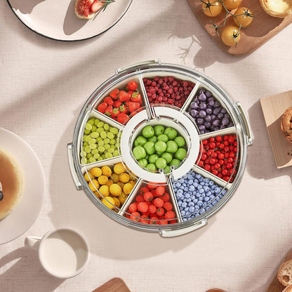 Fortune Candy 2 PCS Compartment Snackle Box, Rotating Serving Tray with Lid & Handle, Portable Organizer for Fruits, Candy, Veggies, Party & Travel