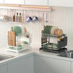 Fortune Candy 11.41'' Tall 2 Tier Dish Drying Rack, Large apacity, Black