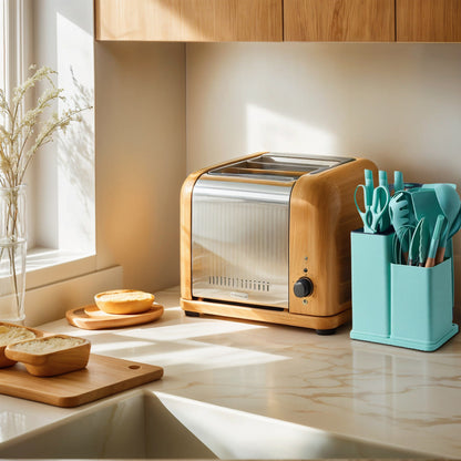 Fortune Candy 19pc Kitchen Utensil Set, Includes Tongs, Ladle, Scissors, Knives and Cutting Board (Green)